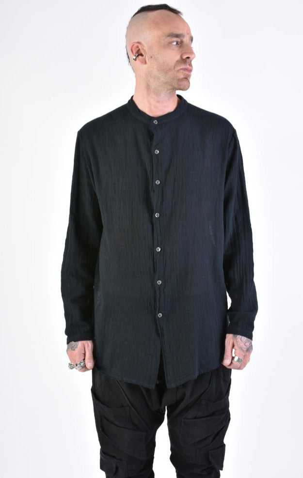 A33V LM11824 SHIRT Regular Gauze Cotton Dyed Hot Black.