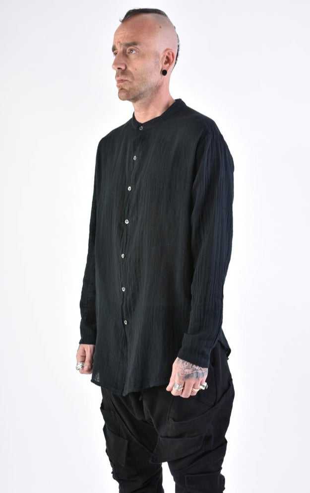 A33V LM11824 SHIRT Regular Gauze Cotton Dyed Hot Black 128 Shirts Shirts for men LA HAINE INSIDE US TEPHRA