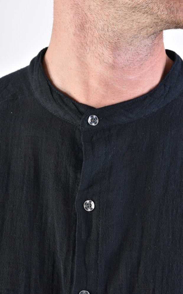 A33V LM11824 SHIRT Regular Gauze Cotton Dyed Hot Black.