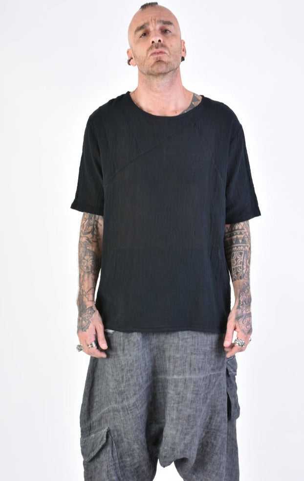 A33V LM14024 T-SHIRT Regular Cotton Gauze Dyed Hot Black 88 Shirts & Tops T-shirts for men LA HAINE INSIDE US TEPHRA