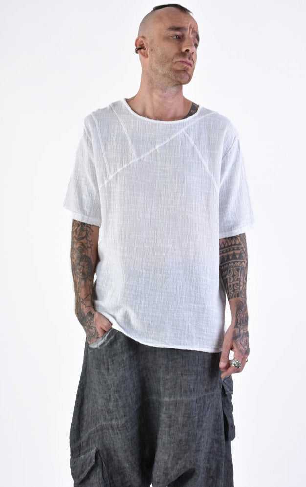 A33V LM14024 T-SHIRT Regular Cotton Gauze Dyed Hot White 88 Shirts & Tops T-shirts for men LA HAINE INSIDE US TEPHRA