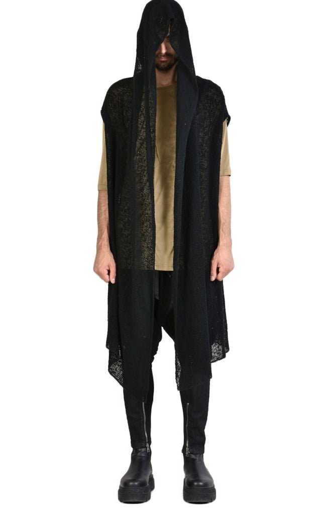 A33Z AREZI23 BLACK Cotton Waxed Sleeveless Cardigan.