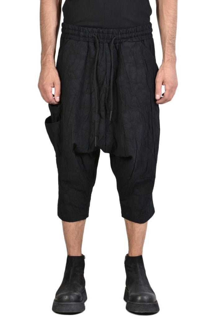 A33Z MERPMUI23 BLACK Cotton Linen Oversize Trousers Crop.