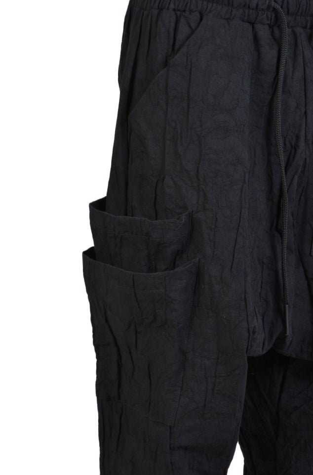 A33Z MERPMUI23 BLACK Cotton Linen Oversize Trousers Crop.