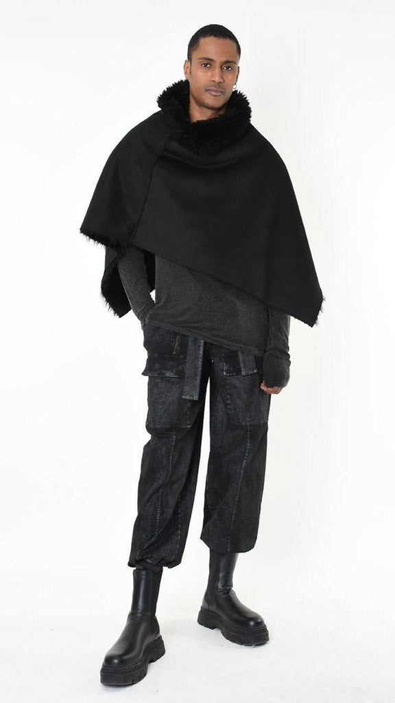 A34 LW86225 PONCHO Faux Fur Double Face UNISEX U Black 238 Coats & Jackets Fall Winter 2024|25 Man LA HAINE INSIDE US TEPHRA