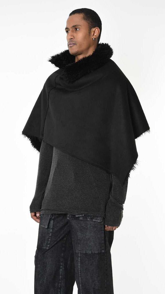 A34 LW86225 PONCHO Faux Fur Double Face UNISEX U Black 238 Coats & Jackets Fall Winter 2024|25 Man LA HAINE INSIDE US TEPHRA