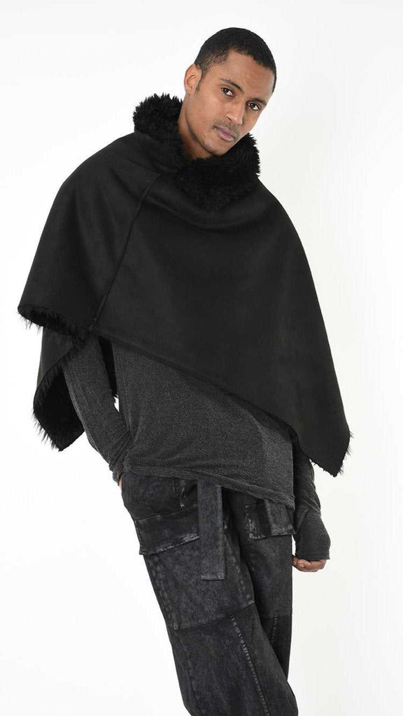 A34 LW86225 PONCHO Faux Fur Double Face UNISEX U Black 238 Coats & Jackets Fall Winter 2024|25 Man LA HAINE INSIDE US TEPHRA