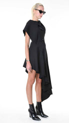 A344B LW85125 DRESS Tecno Stretch Asymmetric Black