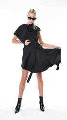 A344B LW85125 DRESS Tecno Stretch Asymmetric Black