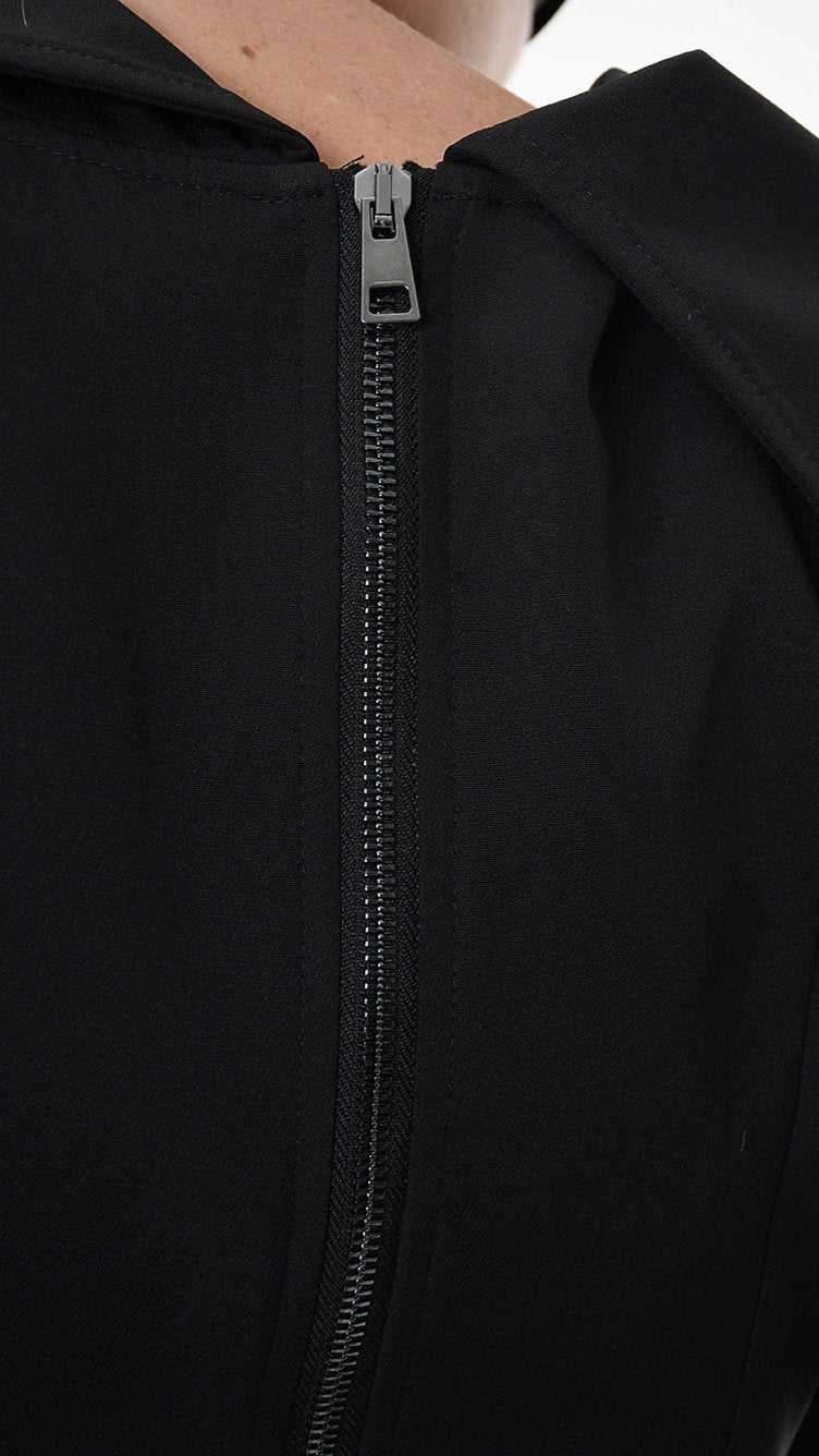 A344B LW85125 DRESS Tecno Stretch Asymmetric Black