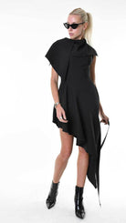 A344B LW85125 DRESS Tecno Stretch Asymmetric Black