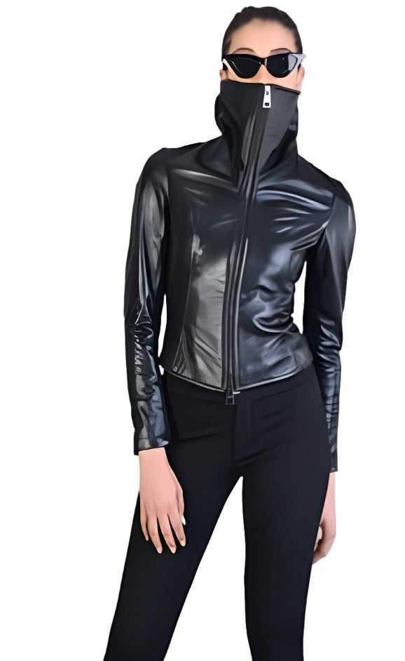 A34B LW63524 JACKET Skinny Nappa Leather & Punto Milano Black