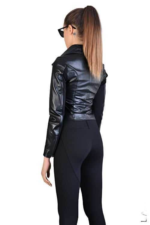A34B LW63524 JACKET Skinny Nappa Leather & Punto Milano Black