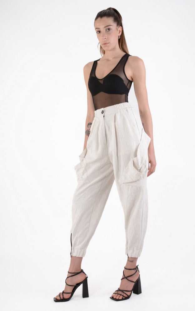 A34B LW64624 pants Regular High Waist Woven Cotton Sand.