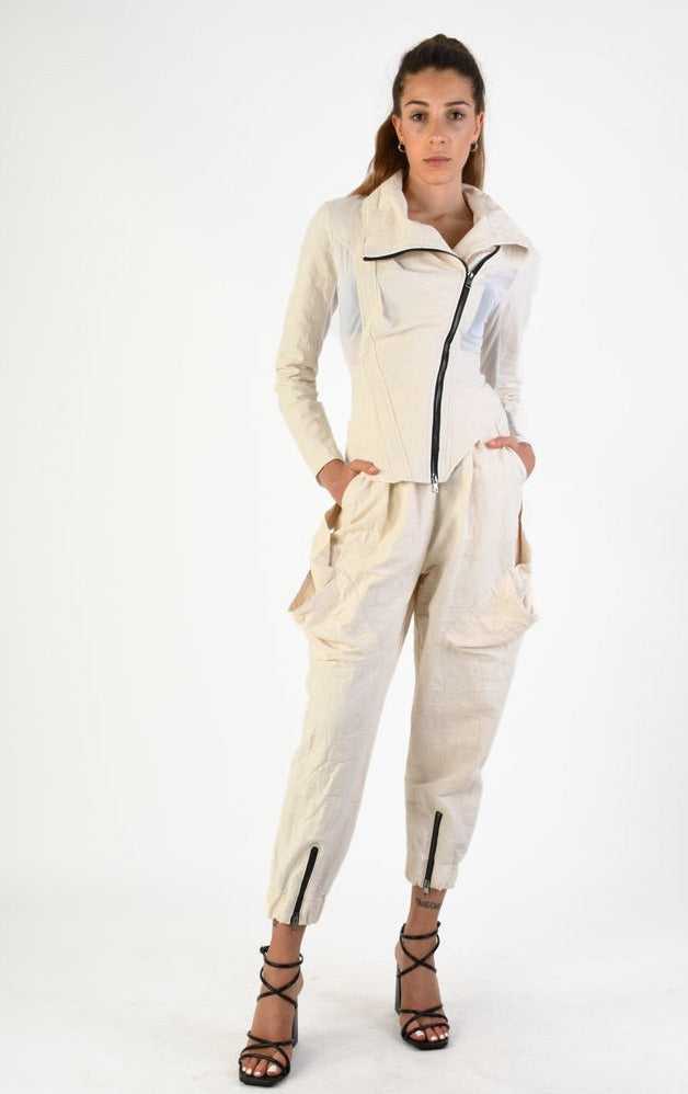 A34B LW65624 Jacket Skinny Asymmetric Woven Cotton & Tulle Stretch Sand Coats & Jackets LA HAINE INSIDE US