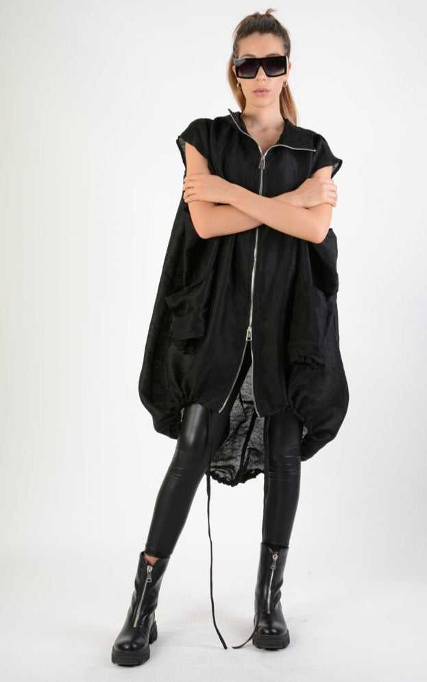 A34B LW67924 DUSTER COAT Over Linen Gauze UNISEX D Black 478 Cardigan Jackets Woman LA HAINE INSIDE US TEPHRA