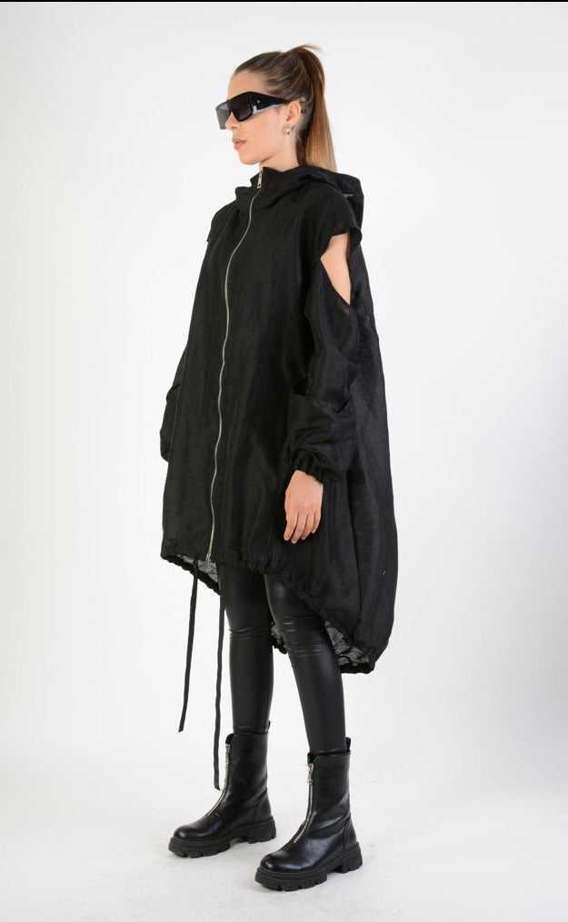 A34B LW67924 DUSTER COAT Over Linen Gauze UNISEX D Black 478 Cardigan Jackets Woman LA HAINE INSIDE US TEPHRA