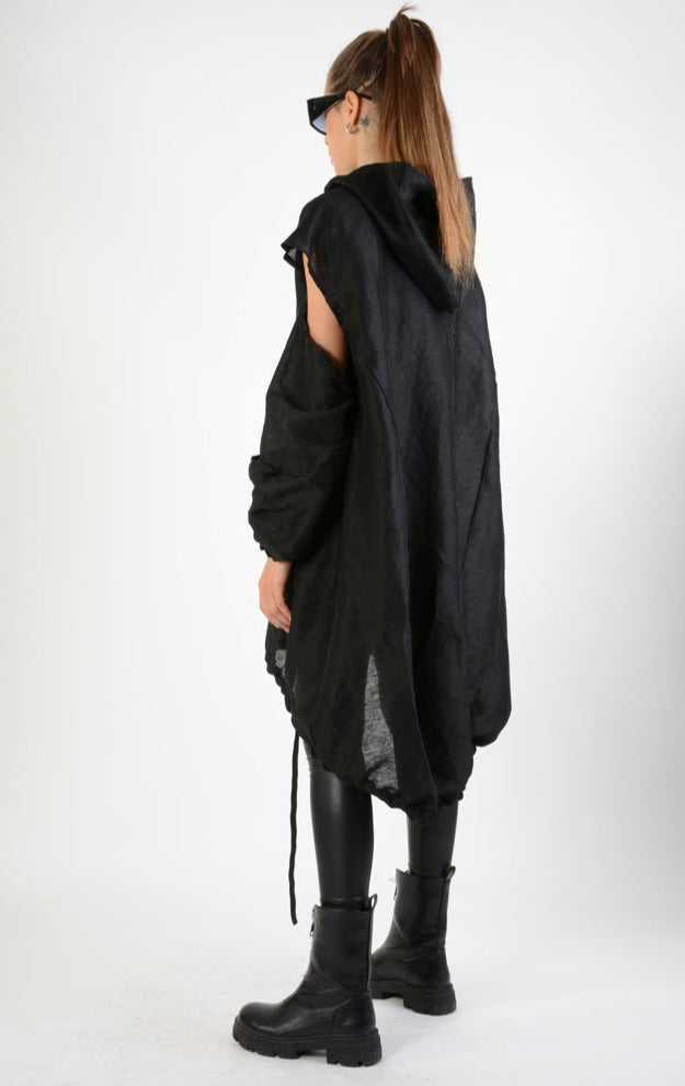 A34B LW67924 DUSTER COAT Over Linen Gauze UNISEX D Black 478 Cardigan Jackets Woman LA HAINE INSIDE US TEPHRA