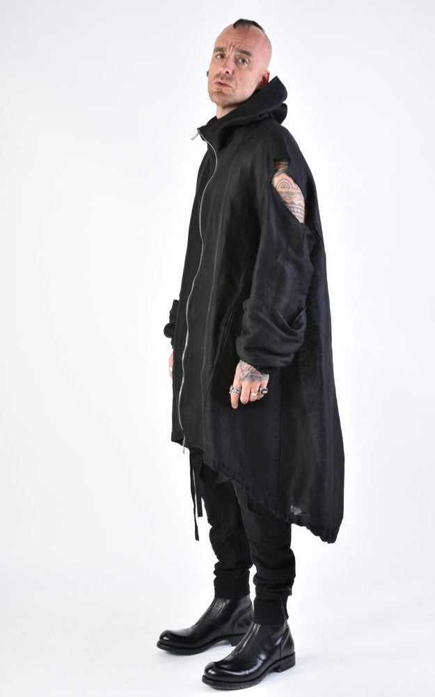 A34B LW67924 DUSTER COAT Over Linen Gauze UNISEX U Black 478 Cardigan Cardigans LA HAINE INSIDE US TEPHRA