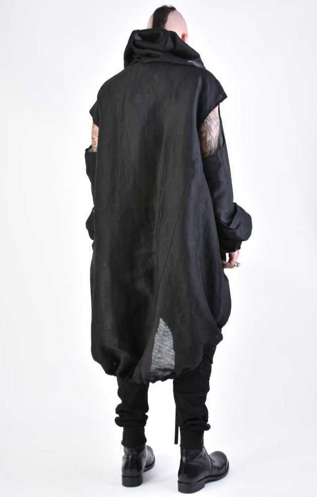 A34B LW67924 DUSTER COAT Over Linen Gauze UNISEX U Black.