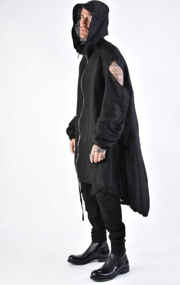 A34B LW67924 DUSTER COAT Over Linen Gauze UNISEX U Black 478 Cardigan Cardigans LA HAINE INSIDE US TEPHRA