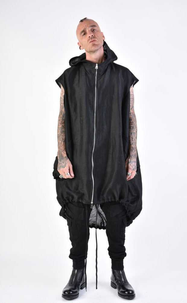 A34B LW67924 DUSTER COAT Over Linen Gauze UNISEX U Black.