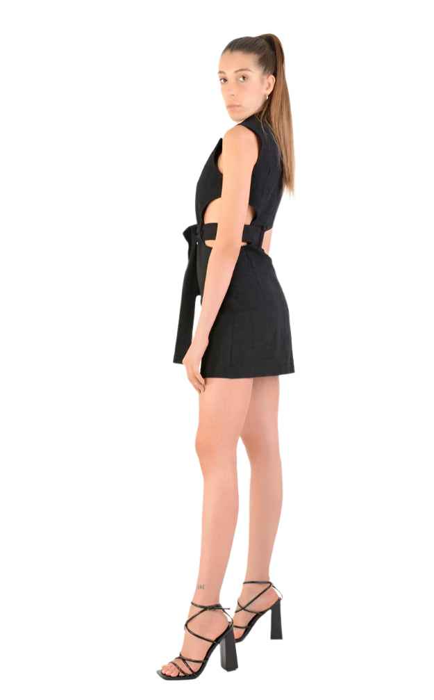 4B LW681 Dress Woven Cotton Black