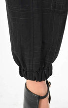 A34B LW68524 Trousers Cargo Cotton Linen & Check Print Black