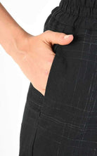 A34B LW68524 Trousers Cargo Cotton Linen & Check Print Black