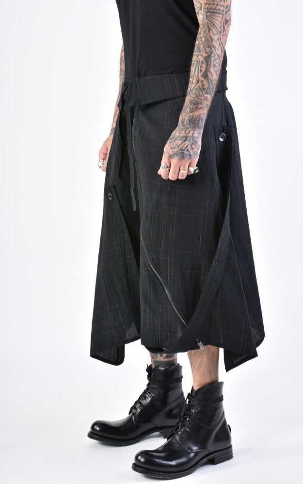 A34B LW68624 SKIRT Over Cotton Linen UNISEX U Black 318 Pants Crop Pants & Shorts LA HAINE INSIDE US TEPHRA