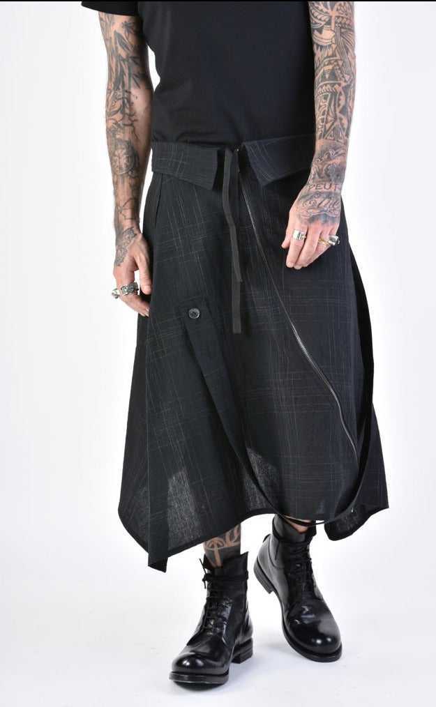 A34B LW68624 SKIRT Over Cotton Linen UNISEX U Black 318 Pants Crop Pants & Shorts LA HAINE INSIDE US TEPHRA