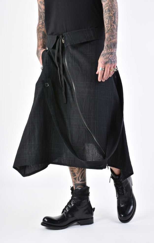 A34B LW68624 SKIRT Over Cotton Linen UNISEX U Black 318 Pants Crop Pants & Shorts LA HAINE INSIDE US TEPHRA