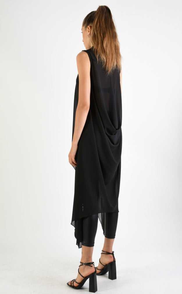 A34B LW69824 Shirt Asymmetric Sleeveless Georgette Black