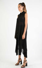 A34B LW69824 Shirt Asymmetric Sleeveless Georgette Black