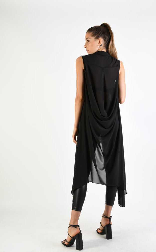 A34B LW69824 Shirt Asymmetric Sleeveless Georgette Black