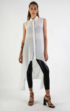 A34B LW69824 Shirt Asymmetric Sleeveless Georgette White