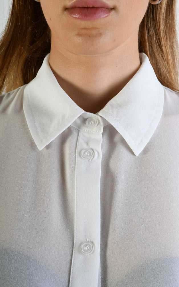 A34B LW69824 Shirt Asymmetric Sleeveless Georgette White