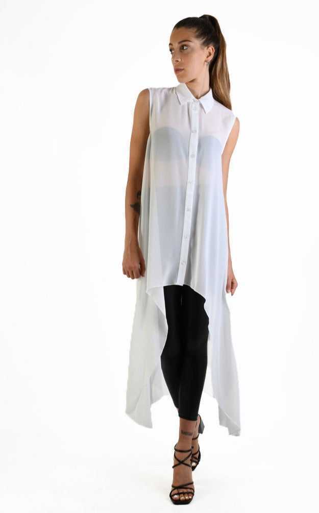 A34B LW69824 Shirt Asymmetric Sleeveless Georgette White 158 Coats & Jackets Shirt Women LA HAINE INSIDE US TEPHRA