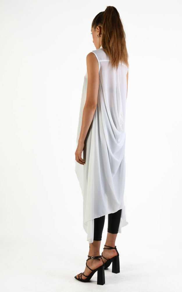 A34B LW69824 Shirt Asymmetric Sleeveless Georgette White