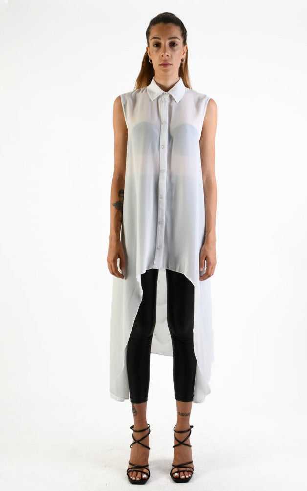 A34B LW69824 Shirt Asymmetric Sleeveless Georgette White 158 Coats & Jackets Shirt Women LA HAINE INSIDE US TEPHRA