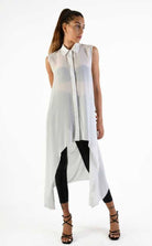 A34B LW69824 Shirt Asymmetric Sleeveless Georgette White