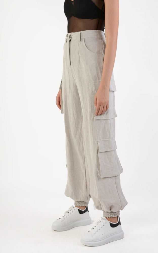 A34B LW70224 Trouser Linen Viscose Sand.