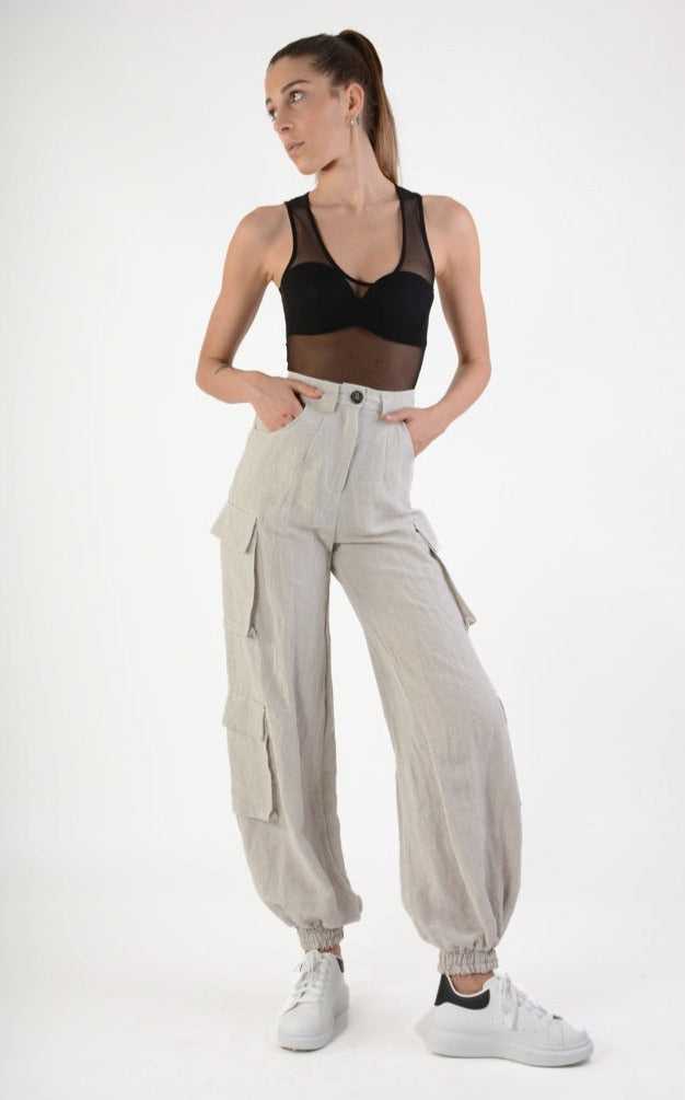 A34B LW70224 Trouser Linen Viscose Sand.