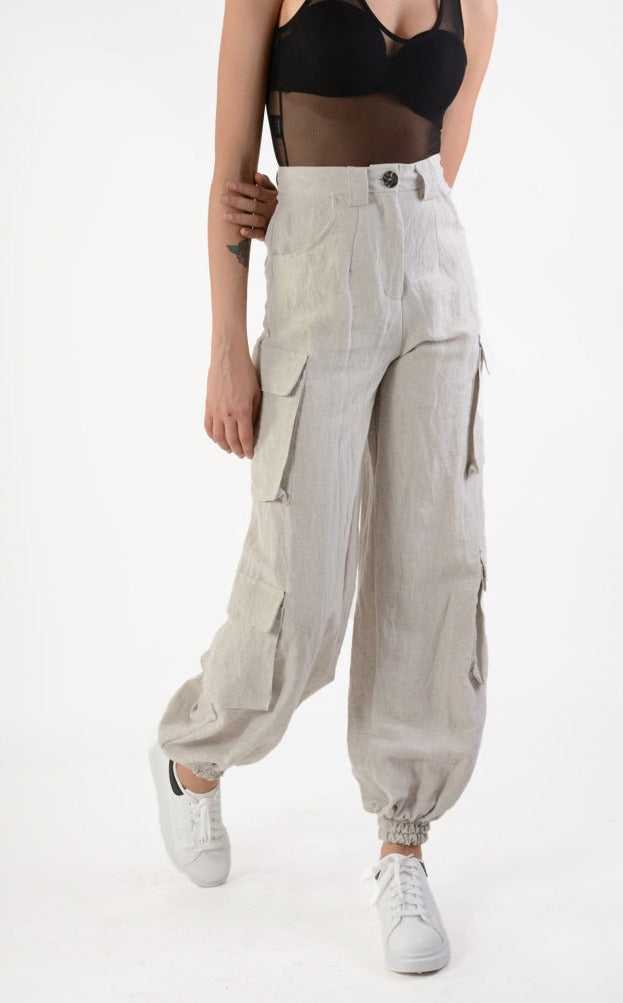 A34B LW70224 Trouser Linen Viscose Sand.