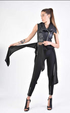 A34B LW70624 LEATHER GIILET Nappa & Georgette Black