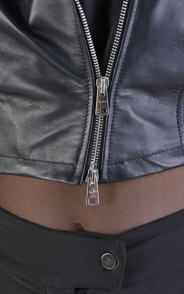 A34B LW70624 LEATHER GIILET Nappa & Georgette Black 418 LEATHER JACKET Jackets Woman LA HAINE INSIDE US TEPHRA