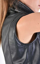 A34B LW70624 LEATHER GIILET Nappa & Georgette Black