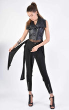 A34B LW70624 LEATHER GIILET Nappa & Georgette Black