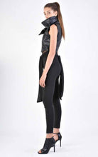 A34B LW70624 LEATHER GIILET Nappa & Georgette Black