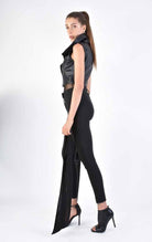 A34B LW70624 LEATHER GIILET Nappa & Georgette Black